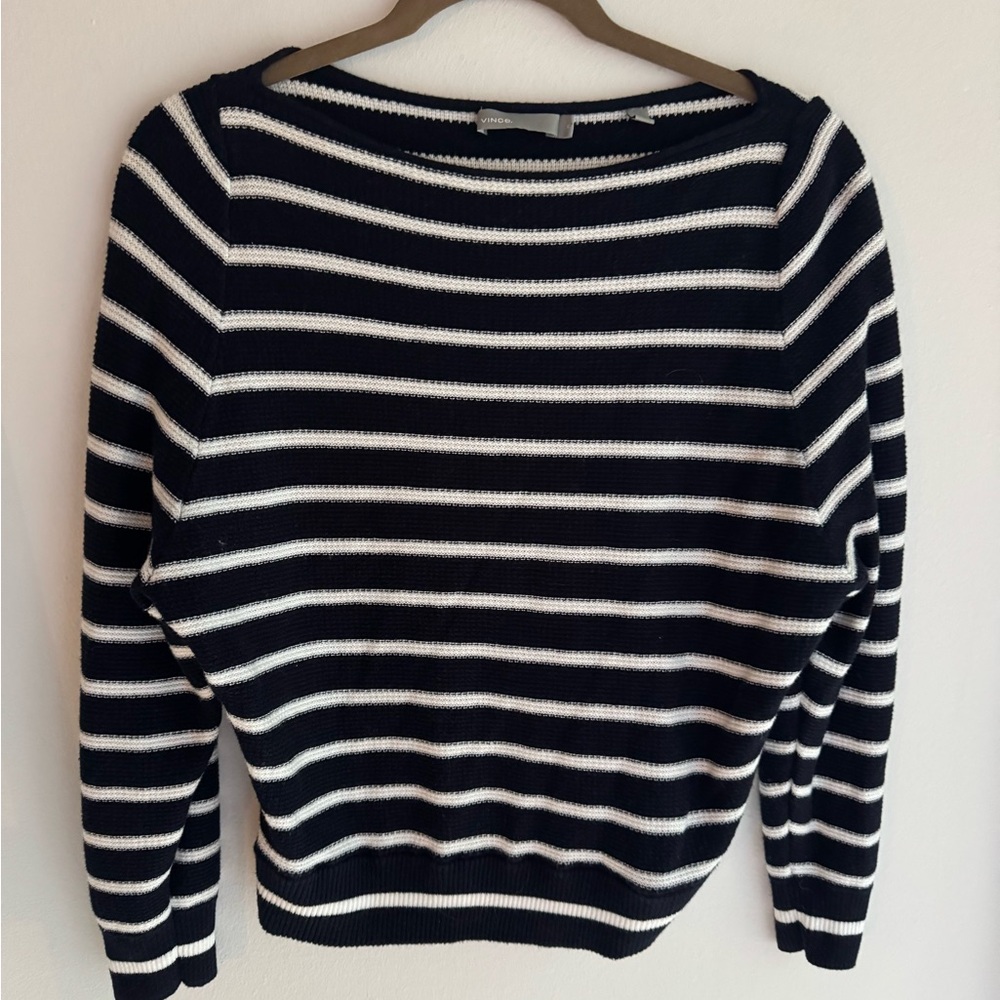 Vince Navy and White Striped Sweater